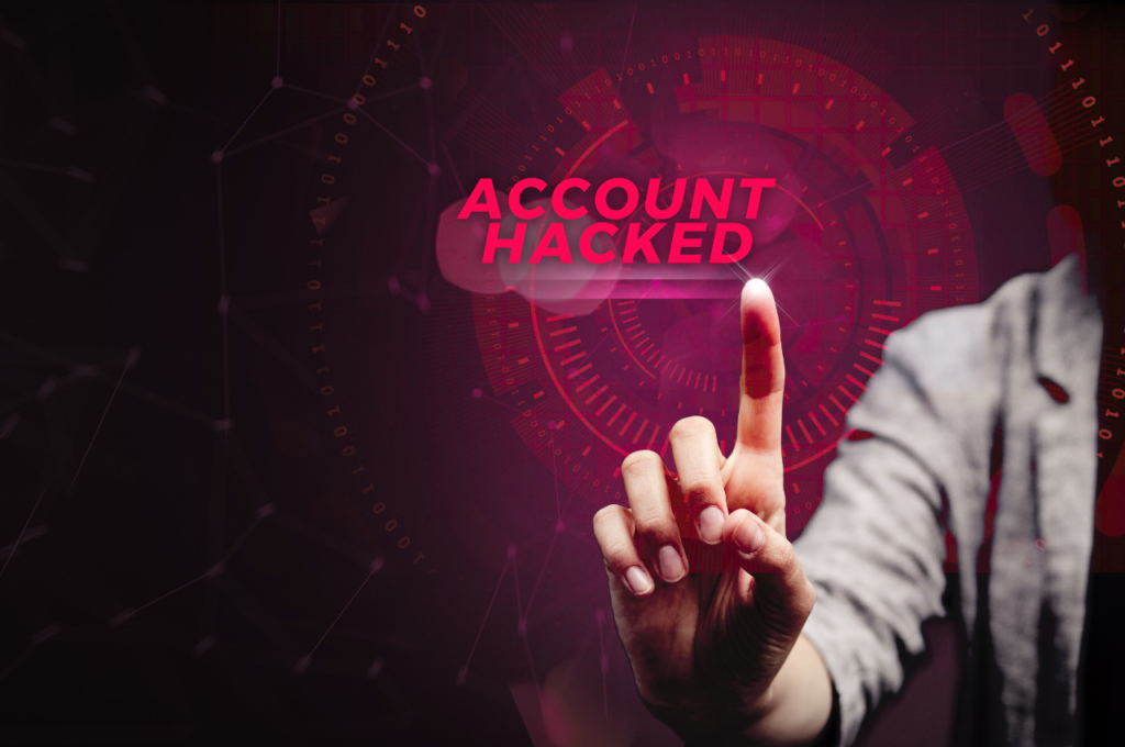 Δείχνει μια φράση "account hacked" προσπαθώντας να αναδείξει τα σημάδια για μια χακαρισμένη ιστοσλείδα